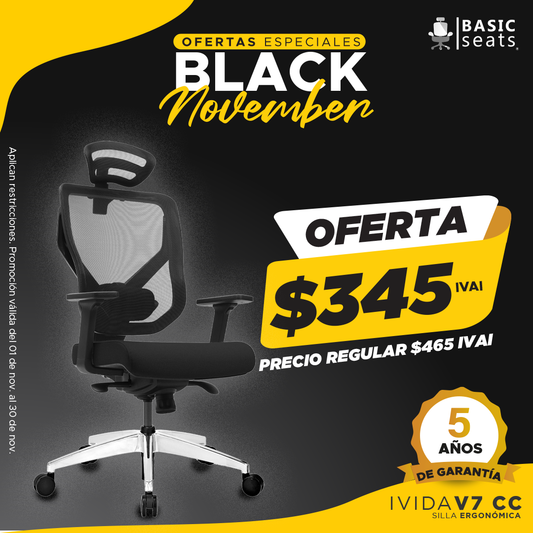 Silla Ergonómica IVIDA V7 C/CABEC BLACK NOVEMBER