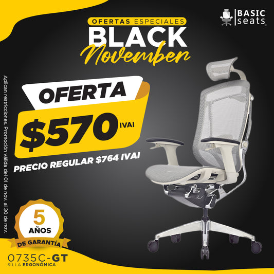 Silla de oficina Ergonómica Premium 0735C-GT Slider BLACK NOVEMBER